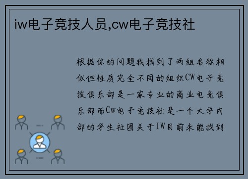 iw电子竞技人员,cw电子竞技社