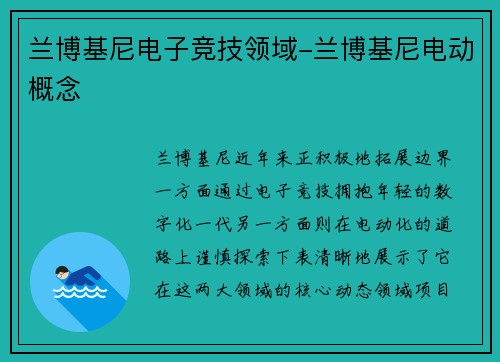 兰博基尼电子竞技领域-兰博基尼电动概念